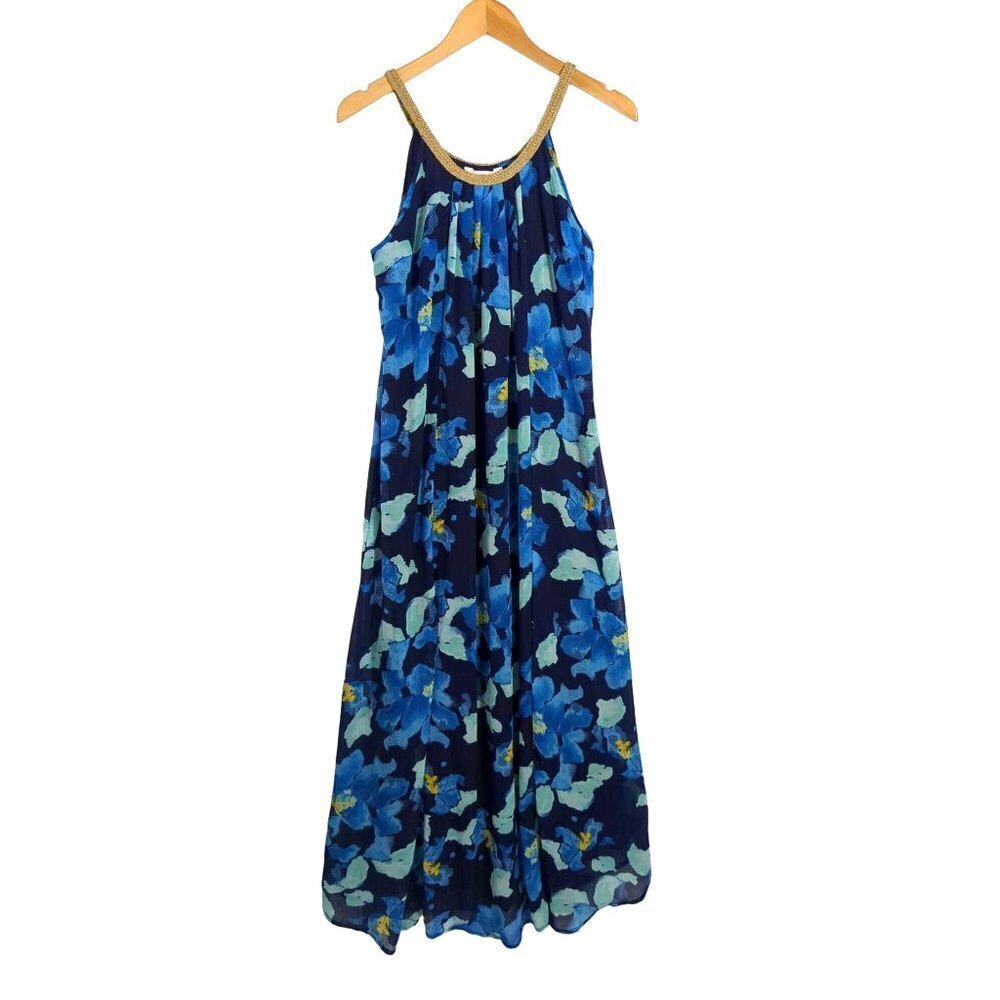 Charming Charlie Maxi Dress Womens Small‎ Blue Floral Sleeveless Long